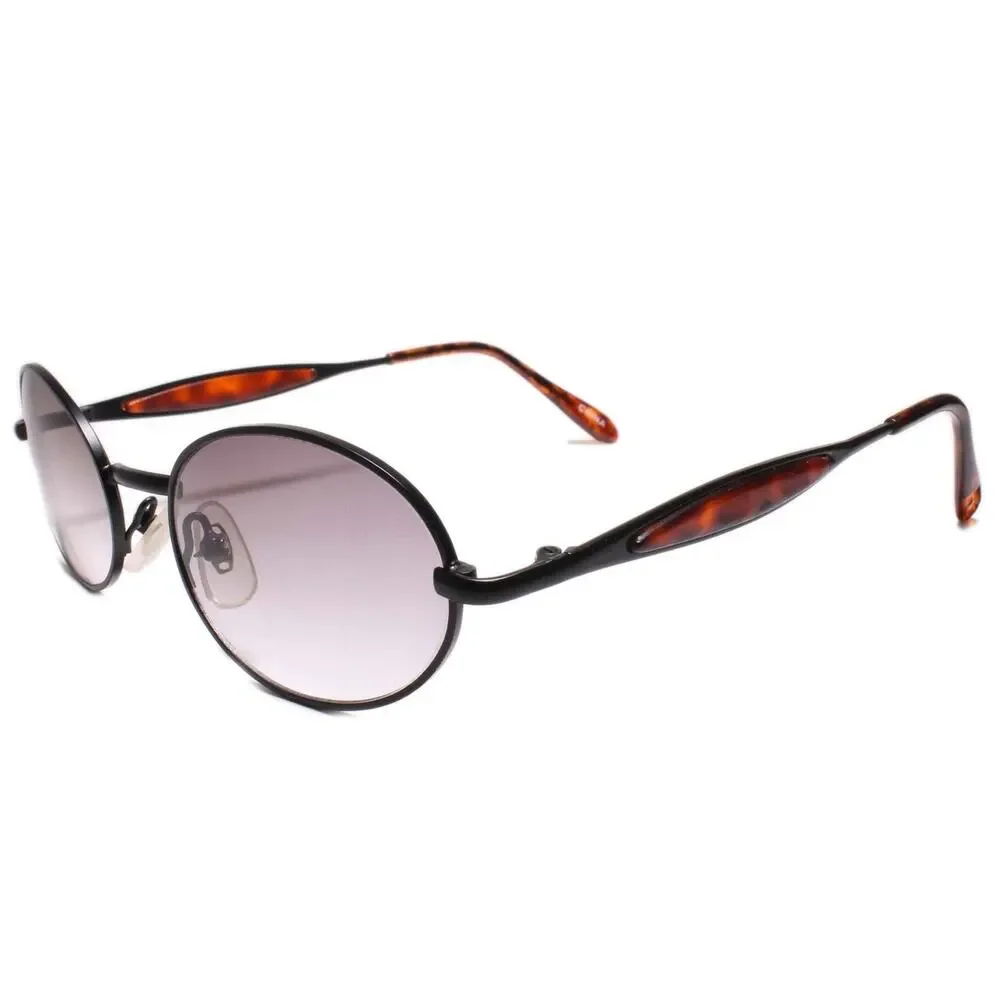 Black Oval Sunglasses Tortoise Arms Vintage Retro